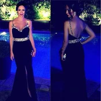 

Sexy 2019 Long Mermaid Evening Dresses Long High Slit Floor Length Crystal Sweeteart Floor Length Backless Satin Prom Dress