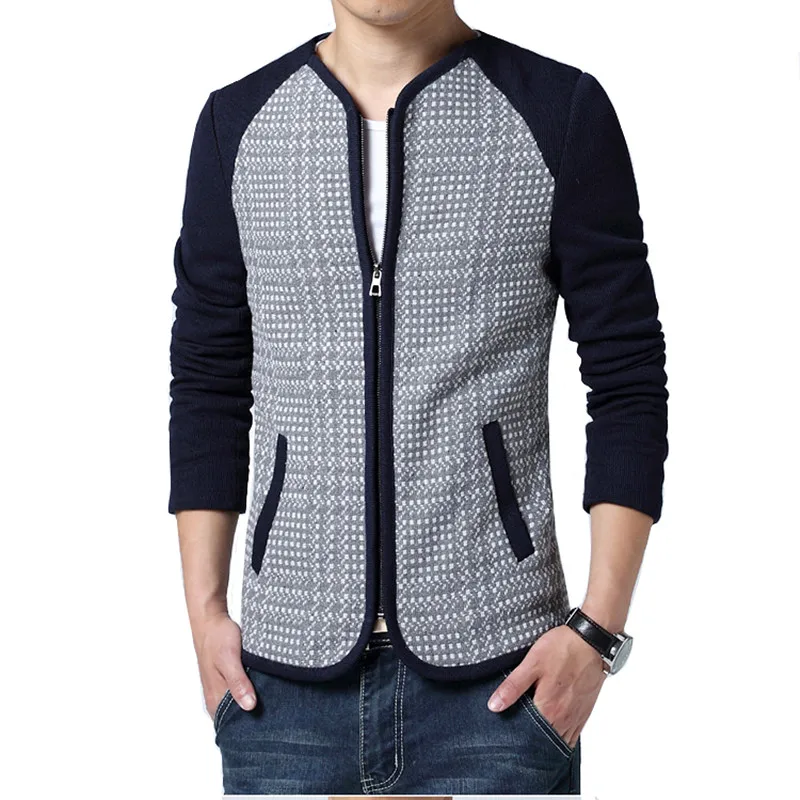 

Jacket 2019 Spring Men's Round Collar Contrast Slim Fit Jacket Casual Solid Color Round Collar Jacket Plus size M-5XL