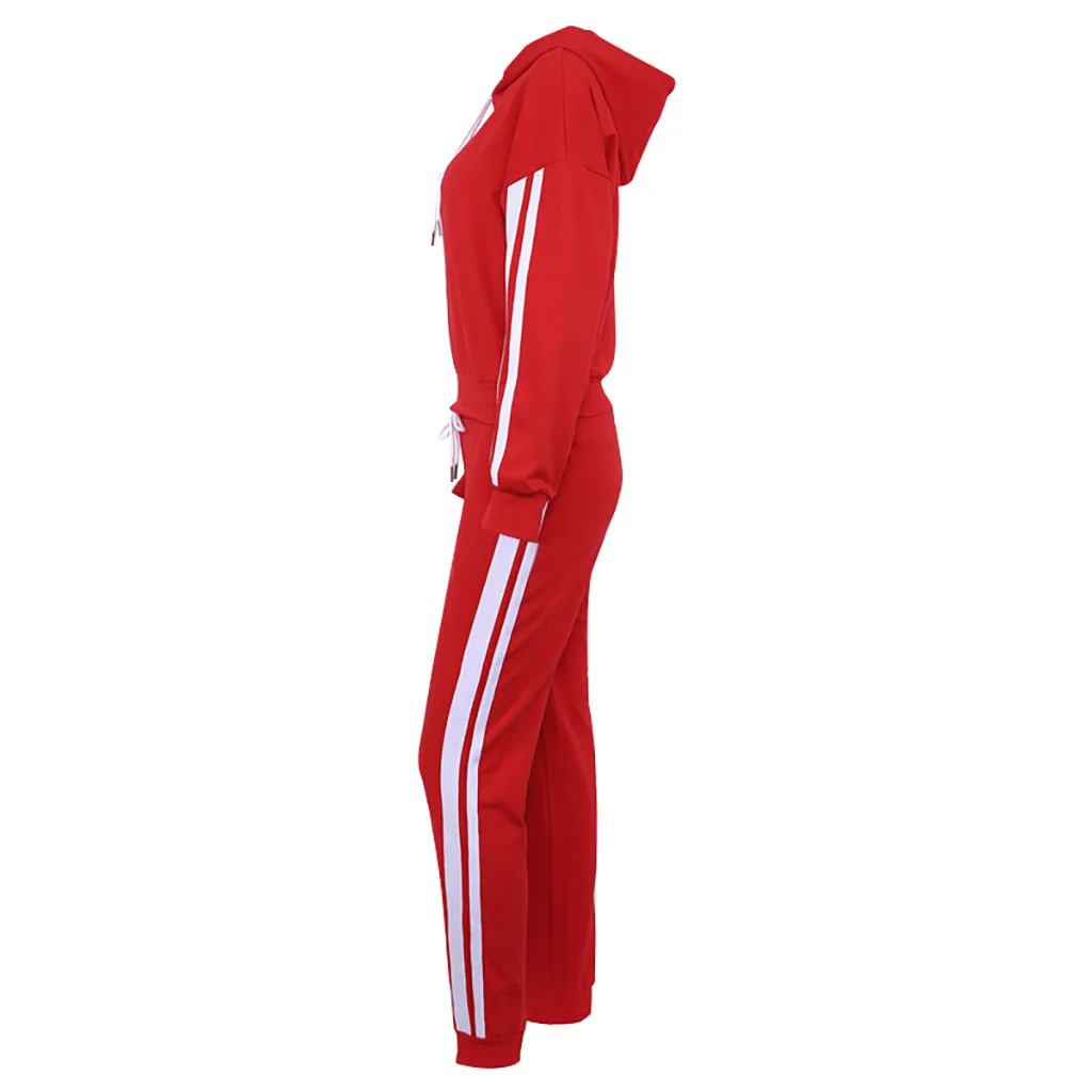Женский комплект 2 шт. спортивный костюм для женщин с буквенным соединением со шнуровкой, штаны с длинным рукавом, топы с капюшоном, толстовки, комплект спортивной одежды для фитнеса# g4