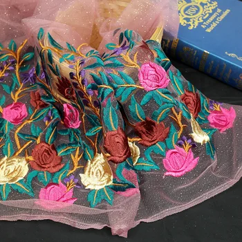 

Nail Pearl Embroidered Floral Lace Fabric For Wedding Dress