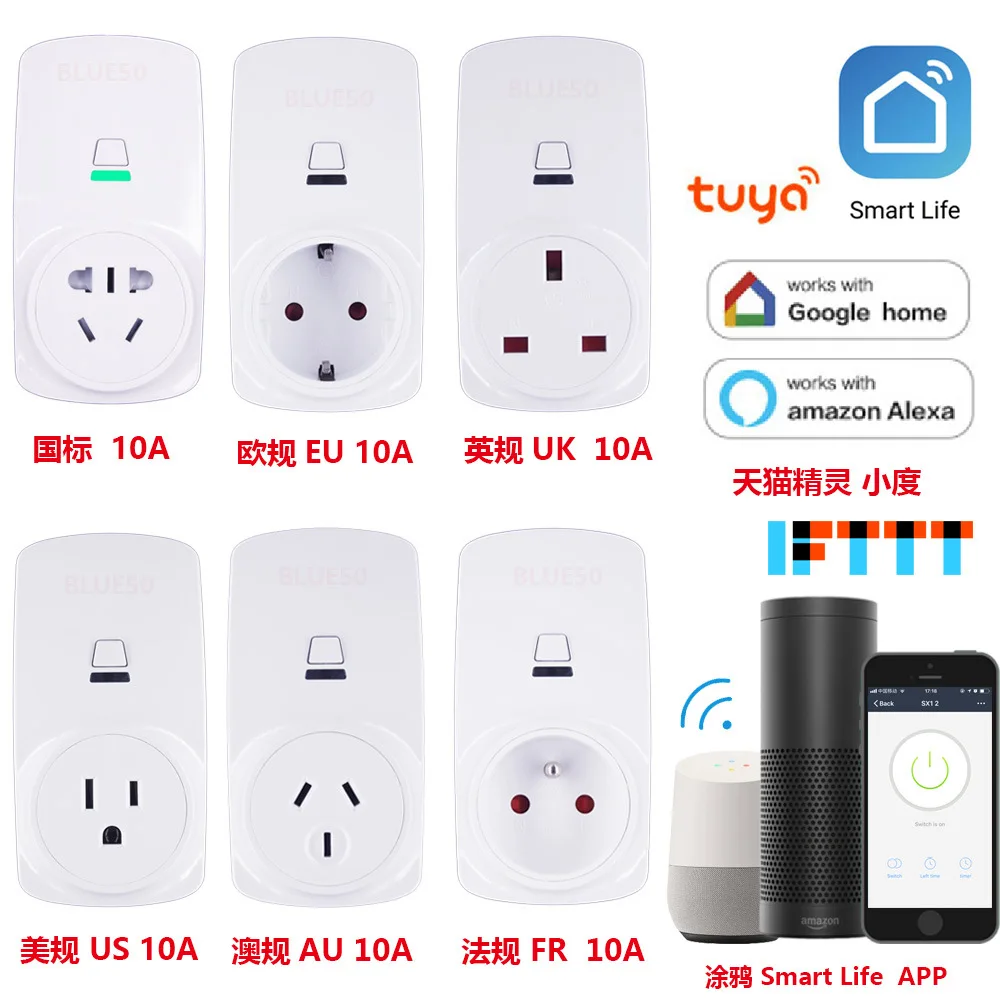 

Wifi smart socket, American, British, French, Australian, tuya.