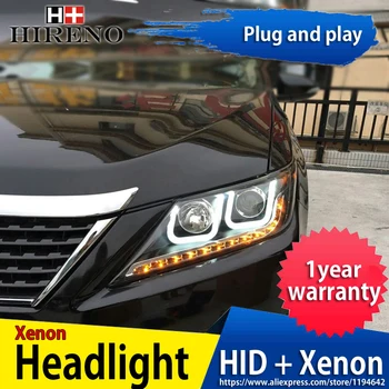 

Hireno Headlamp for 2012-2014 Toyota Camry Headlight Headlight Assembly LED DRL Angel Lens Double Beam HID Xenon 2pcs