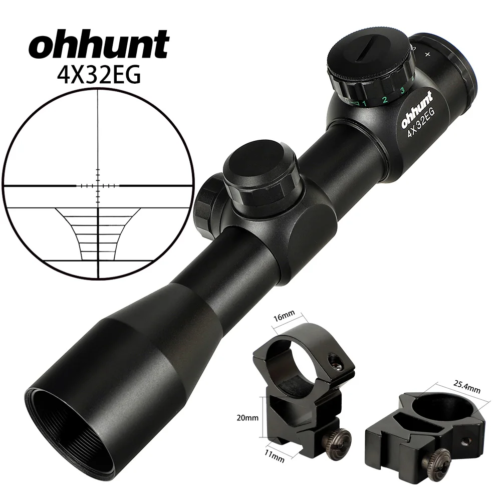 Охота ohhunt 4x32EG 1 дюймов компактный прицел красный зеленый с подсветкой дальномер Сетка прицел тактический оптический прицел - Цвет: with Dovetail Rings