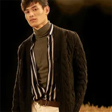 Новая мода ручная работа из чистой шерсти вязанный мужской однотонный свободный однобортный Кардиган свитер один и более размер