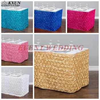 

Satin Rosette Table Skirt Cake Tale Cloth Skirting For Wedding Event Banquet Festival Decoration