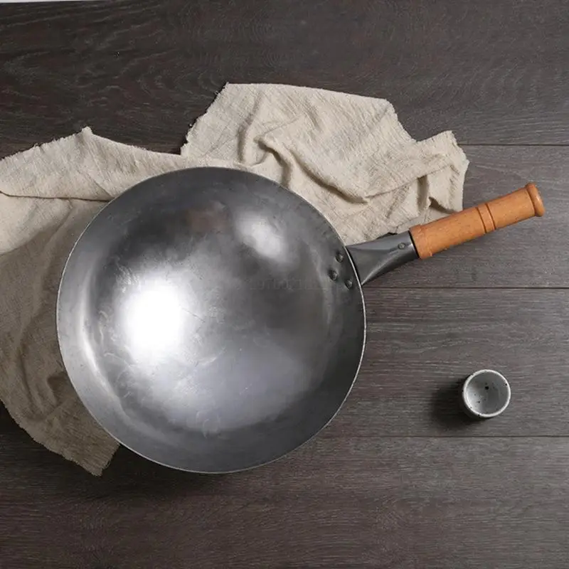 Китайский Железный вок высокого качества, традиционный железный вок ручной работы, сковорода с антипригарным покрытием, газовая плита, кухонная посуда