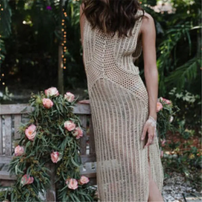 

Knit Female Swimwear Sexy Women Swimming Bathing Suit One Piece Dress Crochet Bikini Cover Up Beach Dress Biquini