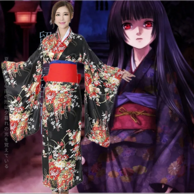 Аниме Jigoku Shoujo Futakomori Hell Girl Enma косплей костюм сексуальное женское кимоно служанка