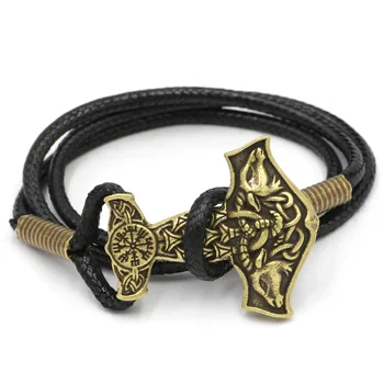 

Youeshone 10pcs Leather Norse Vikings Knot Amulet Goat Thor's Hammer Bracelet Original Animal 23cm- 23cm