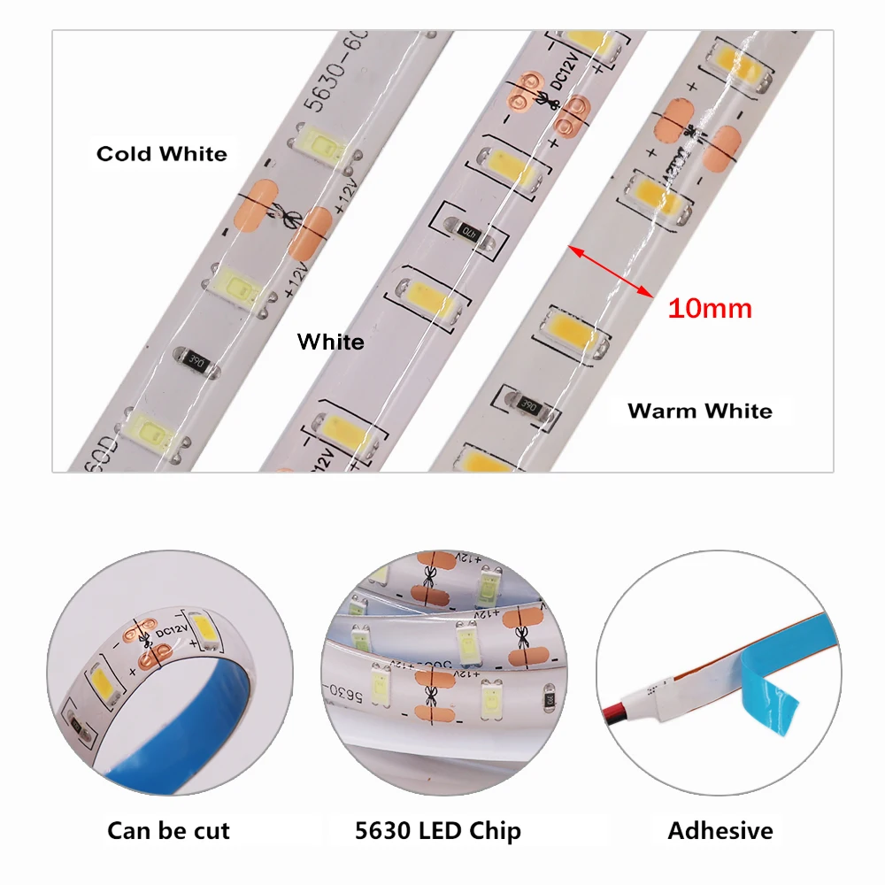 Samsung чип 5630 Светодиодные ленты освещения 60 Светодиодный s/m Водонепроницаемый 12 V гибкие ленты светодиодный свет лампы для украшения дома 5