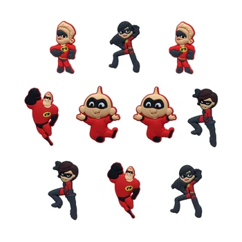 

10PC The Incredibles PVC Shoe Charms Shoe Buckle Accessories For Croc Decor for Bracelets With Holes Children Party Gift