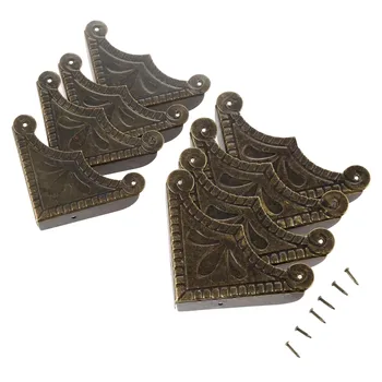 

4Pcs Furniture Fittings Antique Corner Bracket Jewelry Gift Box Wood Case Decorative Feet Leg Corner Decorative Protector +Nails