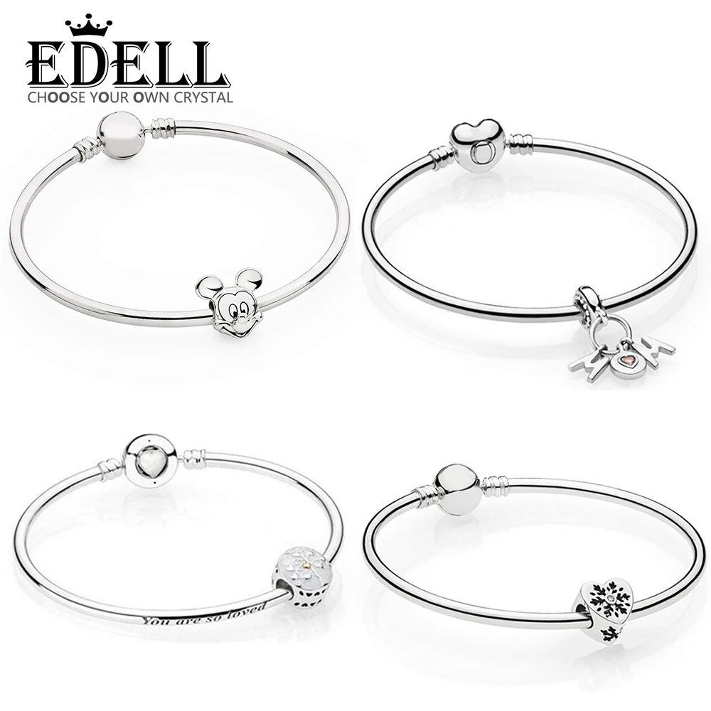 

EDELL 100% 925 Sterling Silver PERFECT MUM HANGING CHARM SNOWFLAKE HEART CHARM Tree of Hearts Charm Portret Beaded Bangle Set