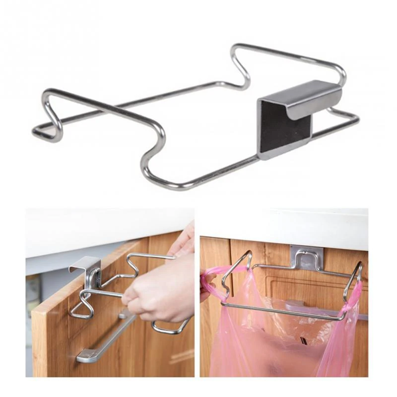 Kitchen Cupboard Back Trash Bag Rack Cabinet Door Garbage Bag Holder Hanging Kitchen Cabinet Hanging Trash Rack Kitchen Tools