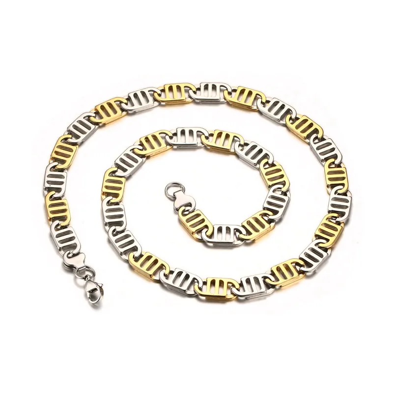 

Mens Necklaces Stainless Steel Two Tone Chain Choker Necklaces For Men Trendy Punk Rock Male Fashion Jewelry 10MM 61CM