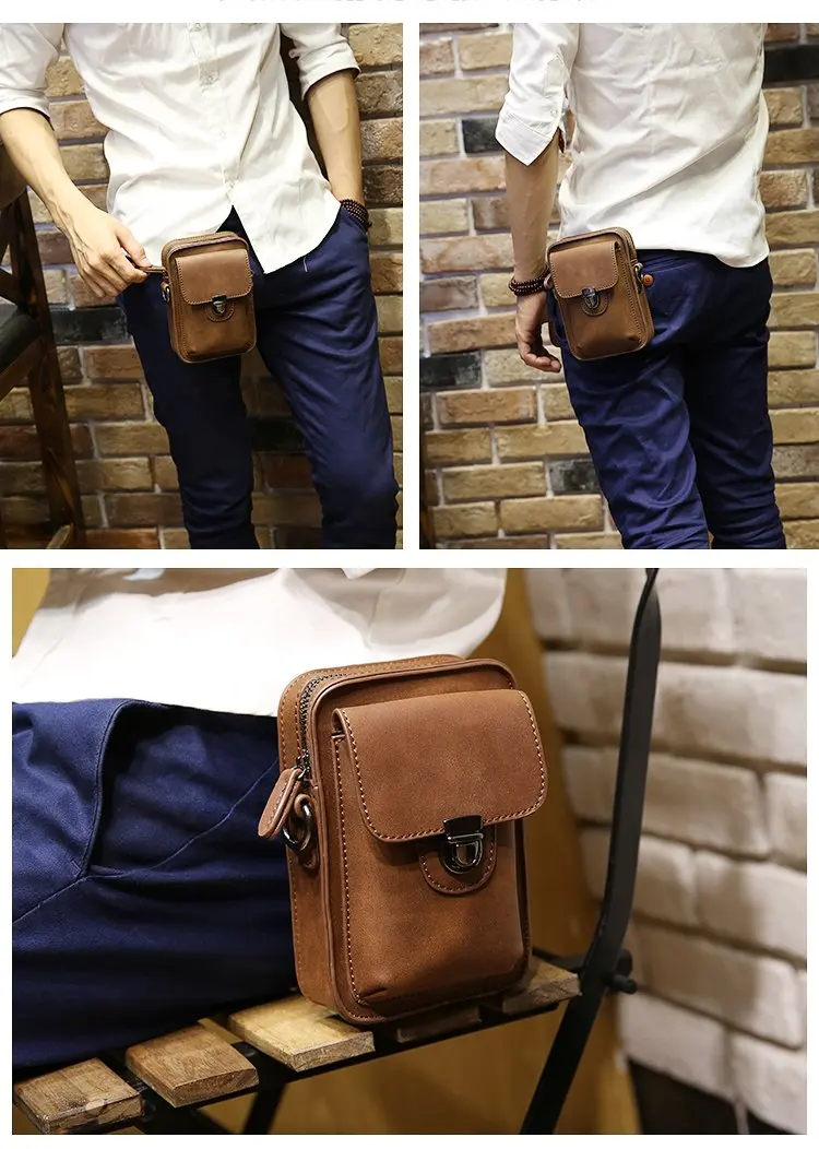 Men PU Leather Flap Business Office Mobile Phone Waist Pack Male Mini Shoulder Bag Leisure Sling Bag Small Pocket Wholesale