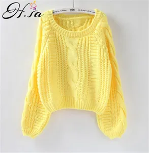 Women's Pull Sweater Jumpers Candy Color Harajuku Chic Short Sweater Twisted Pull