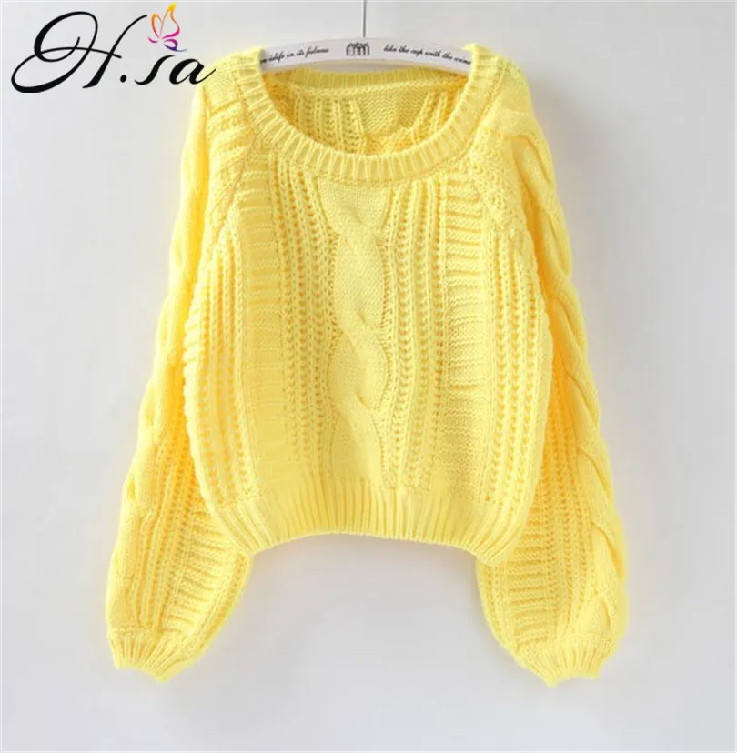 Achat H. SA Roupas femininas femmes Pull pulls 2018 nouveau jaune Pull pulls couleur bonbon Harajuku Chic Pull court Pull torsadé