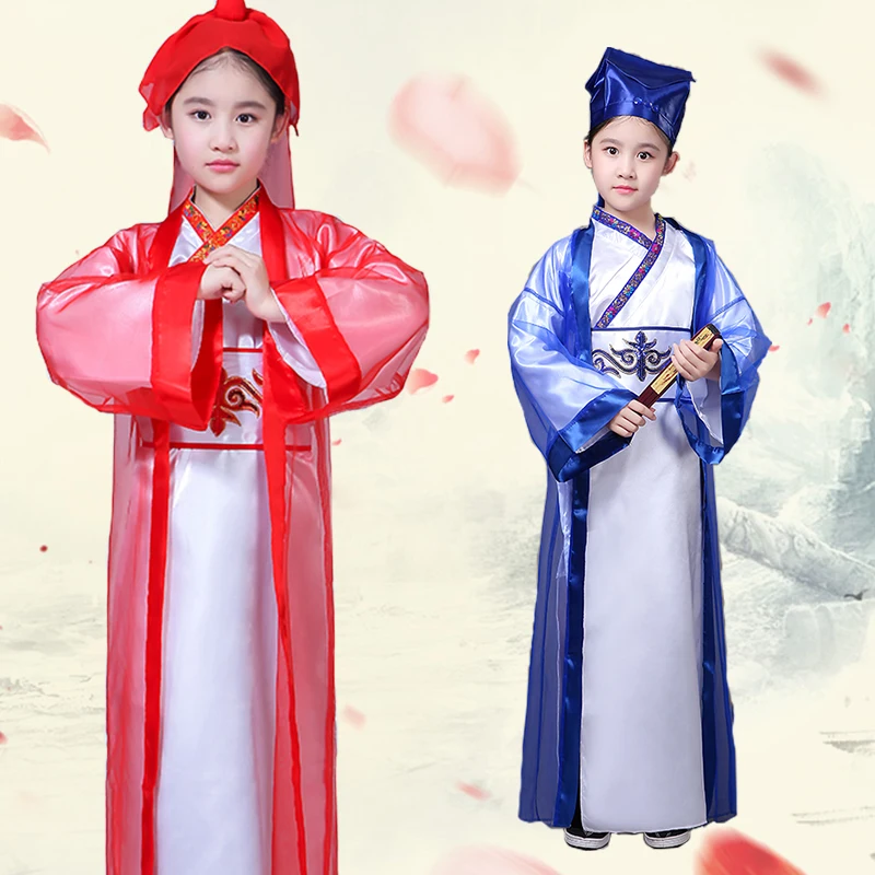 Children's Ancient Scholar Costume Boys Girls Traditional Chinese Hanfu Folk Child Student Clothe Performance Suit | Тематическая