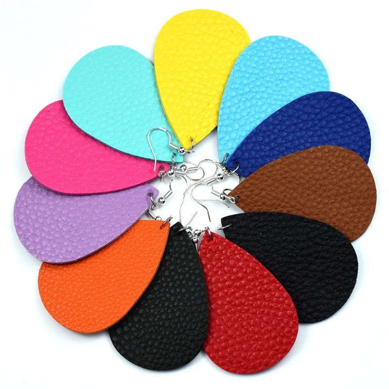 

European PU Leather Earrings for Women Genuine Teardrop Earrings Jewelry Colorful Solid Drop Dangle Earings E229