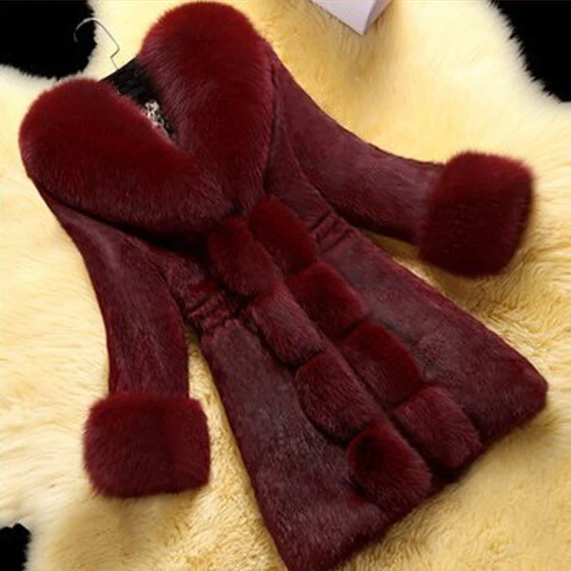 

High-end Imitation cony hair Ms artificial fur Long coat plus-size thicken winter new Fox collars artificial furs fashion coats
