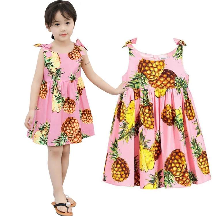 

2019 Lovely kids dress childrens travel clothing summer girls casual dress princess fruit pineapple print dress beach wear