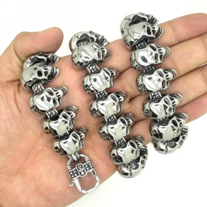 24mm Huge Heavy Solid Silver Men s Personality Crack Skull Necklace Chain Rock Motorbike Stainless Steel