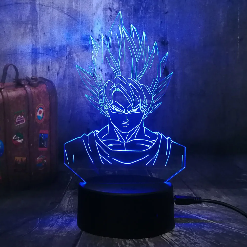 Мультфильм 3D светодиодный светильник Dragon Ball Супер Saiyan God Son экшен-фигурка Гоку настольная лампа 7 цветов ночник для мальчиков Рождественский подарок Лава