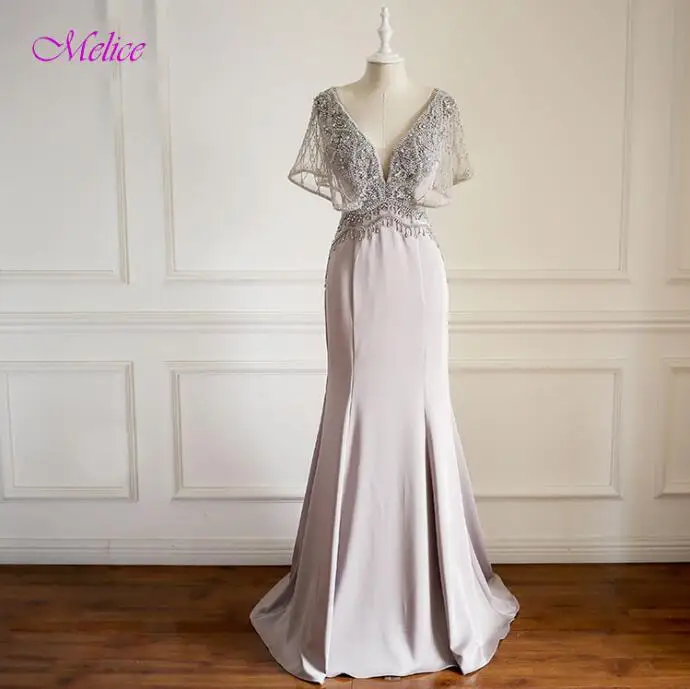Fmogl Vestido de Festa сексуальное длинное вечернее платье Русалка с глубоким v-образным вырезом Роскошные, украшенные кристаллами платье знаменитостей вечернее платье - Цвет: picture color