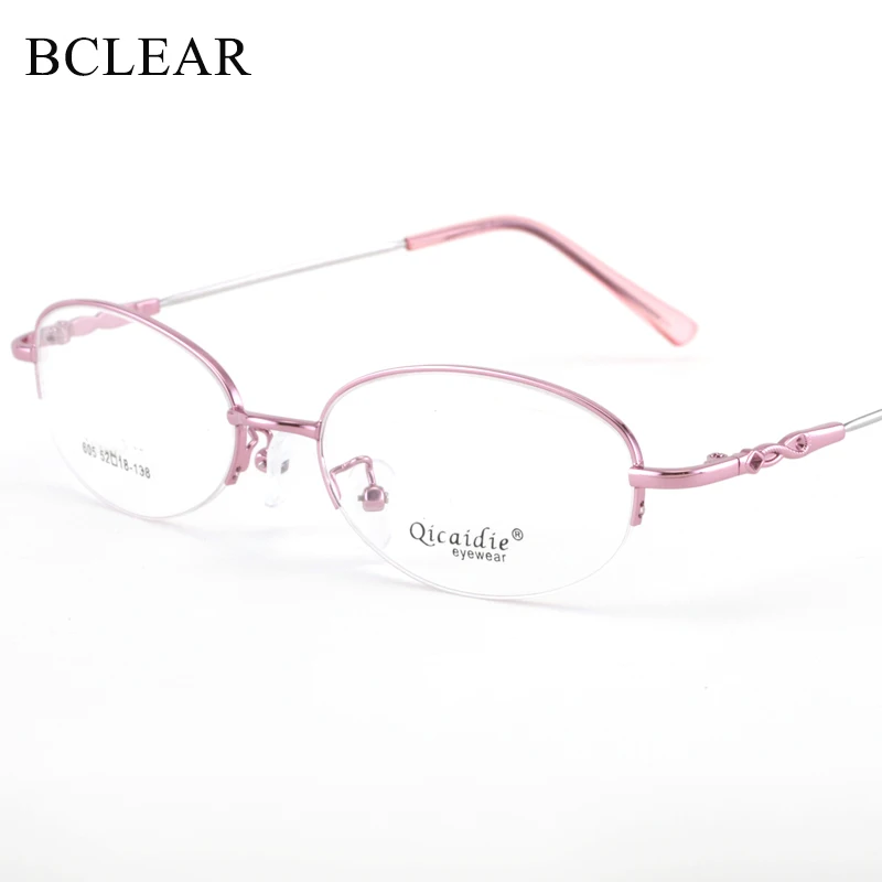 

BCLEAR Women Memory Alloy Eyeglasses Half Frame Vintage Glasses Optical Spectacle Frames 2019 Fashion Lady Semi-rimless Eyewear