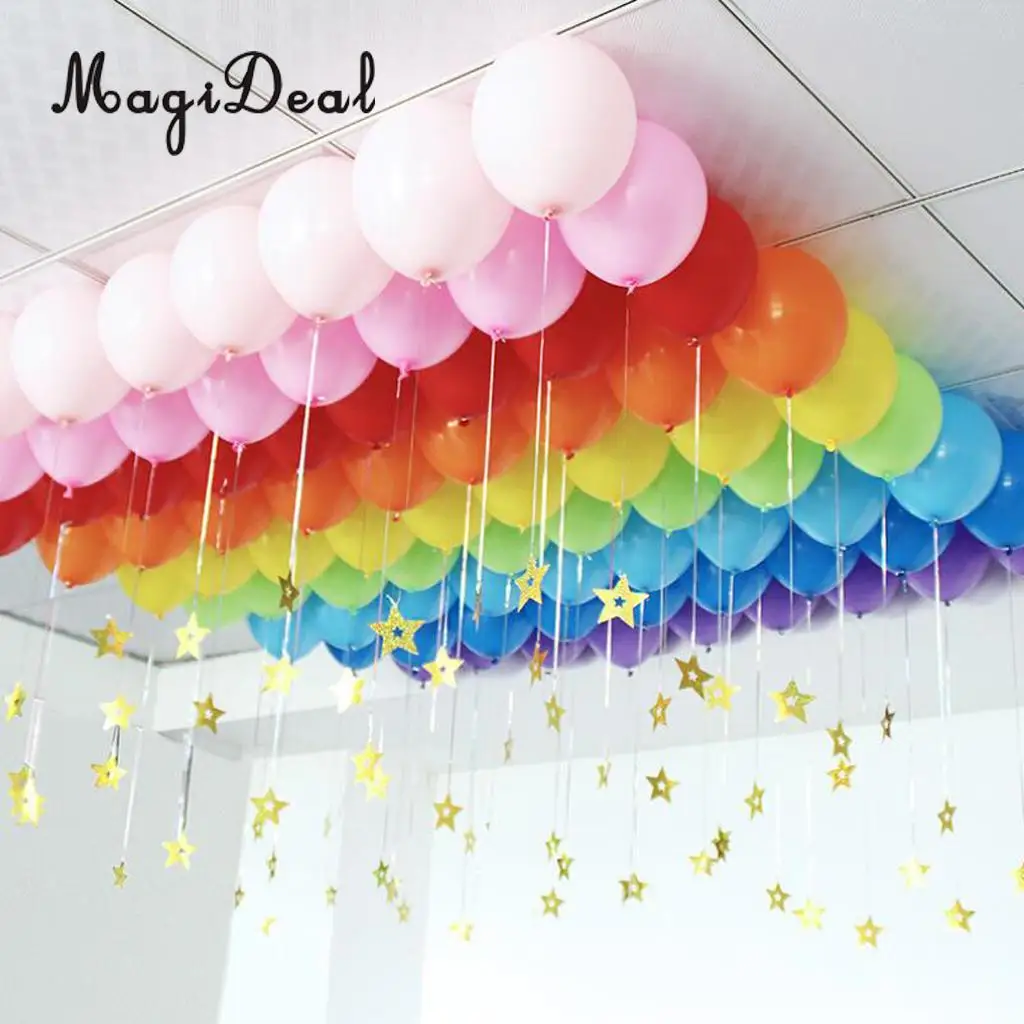 100x Shiny Plastic Stars Hanging Foil Balloon Swirl Tinsel Wedding Party Decor Blue/Gold/Silver