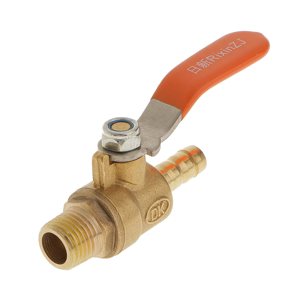 

1/4 BSP Thread to 5/16 Barbed Hose Brass Ball Valve Shut Off Switch Handle