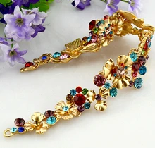 Gold flower bridal jewelry crown vintage rhinestone tiara Asian gold color wedding dress accessories bridal hair