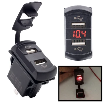 

Car-Styling New Voltage Voltmeter Blue/Red With Dual 12V USB Car Boat Socket Rocker Switch Panel