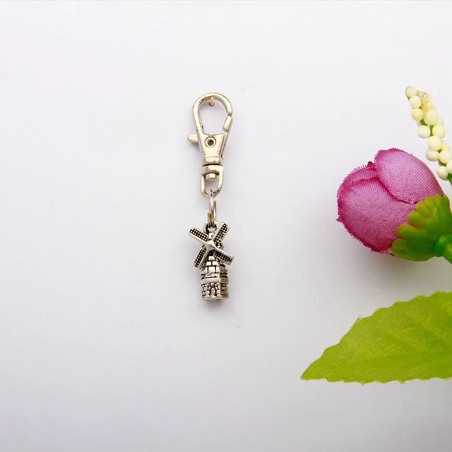 

50Pcs Zinc Alloy Plating Silver Windmill Charms Rotating Lobster Keychain Key Chain Fit Fashion Jewelry Findings For Women F520