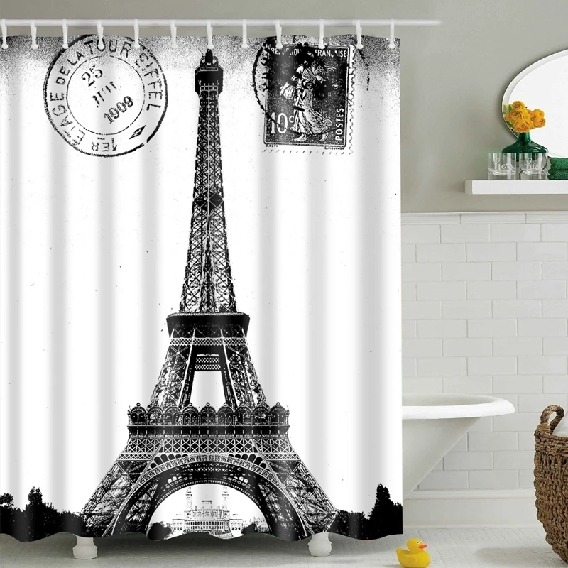 

Paris Tower Pattern New Shower Curtain Colorful Eco-friendly Polyester High Quality Washable Bath Decor Shower Curtain 1pcs
