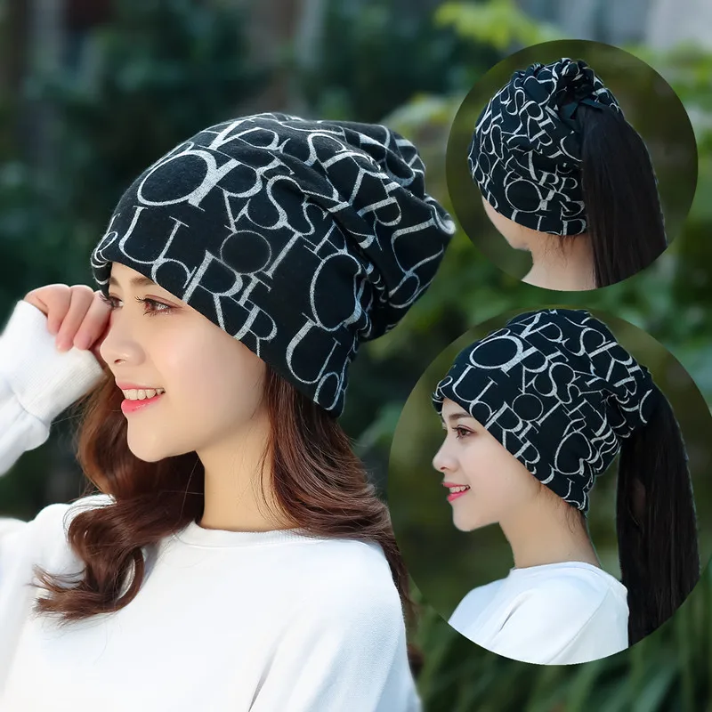 La MaxPa зима Шапки для Для женщин Корейская шапка с принтом хвостик шапочка теплая вязать шляпы с буквами Лыжная Кепки капот Femme Hiver H067