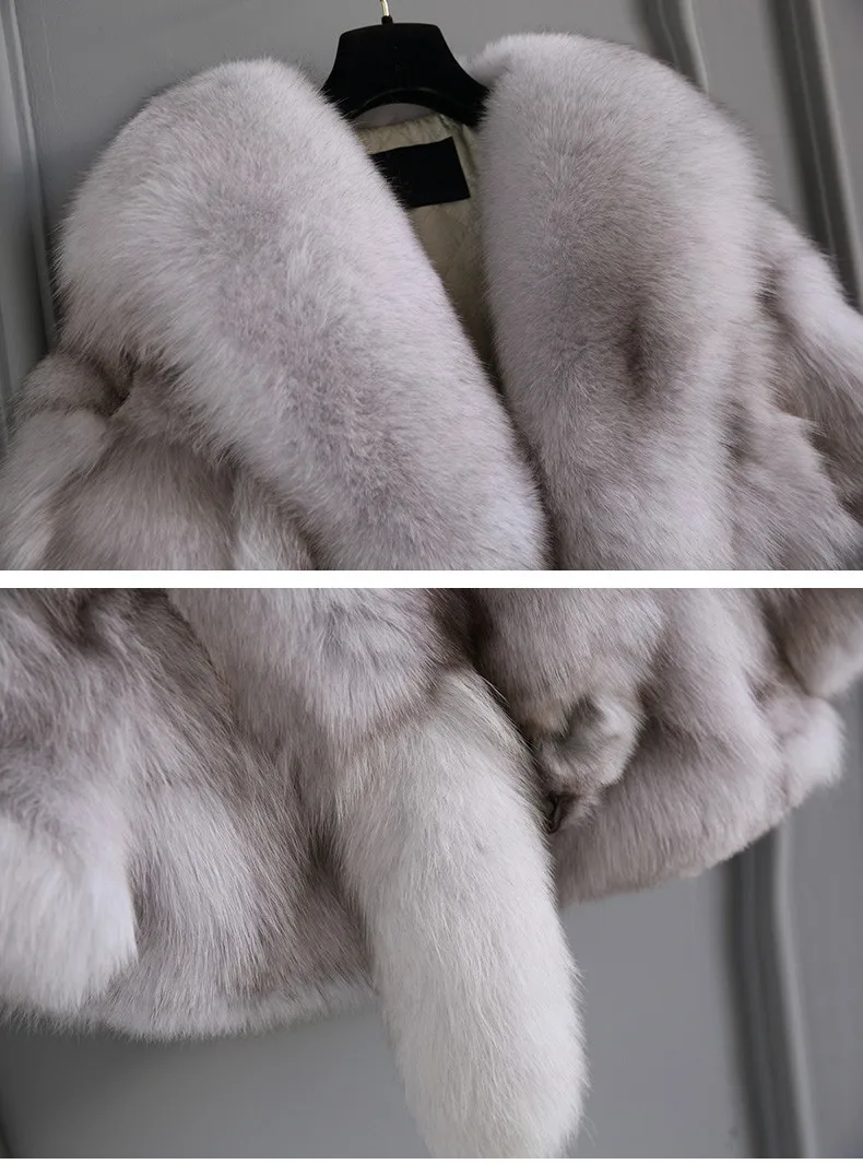 Высококачественная женская теплая шуба из натурального Лисьего меха, короткая зимняя меховая куртка, верхняя одежда из натурального Лисьего меха, пальто для женщин с большим воротником Z244