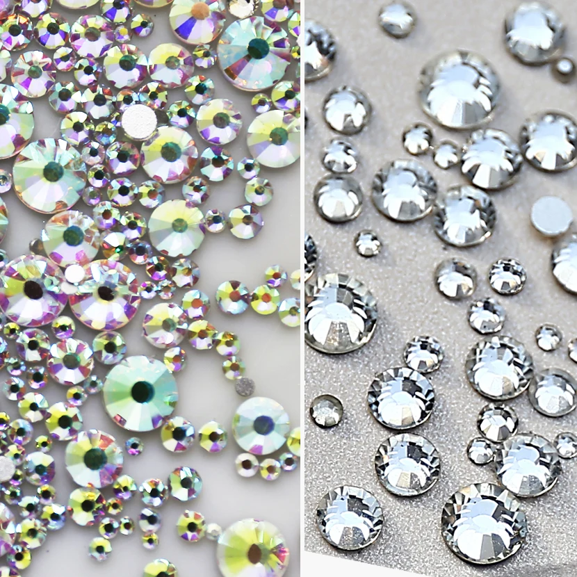 

SS3-SS30 Mix Sizes Clear AB Mix Colours Nail Art Rhinestones Flat Back Non Hot Fix strass crystals for garment clothing glitters