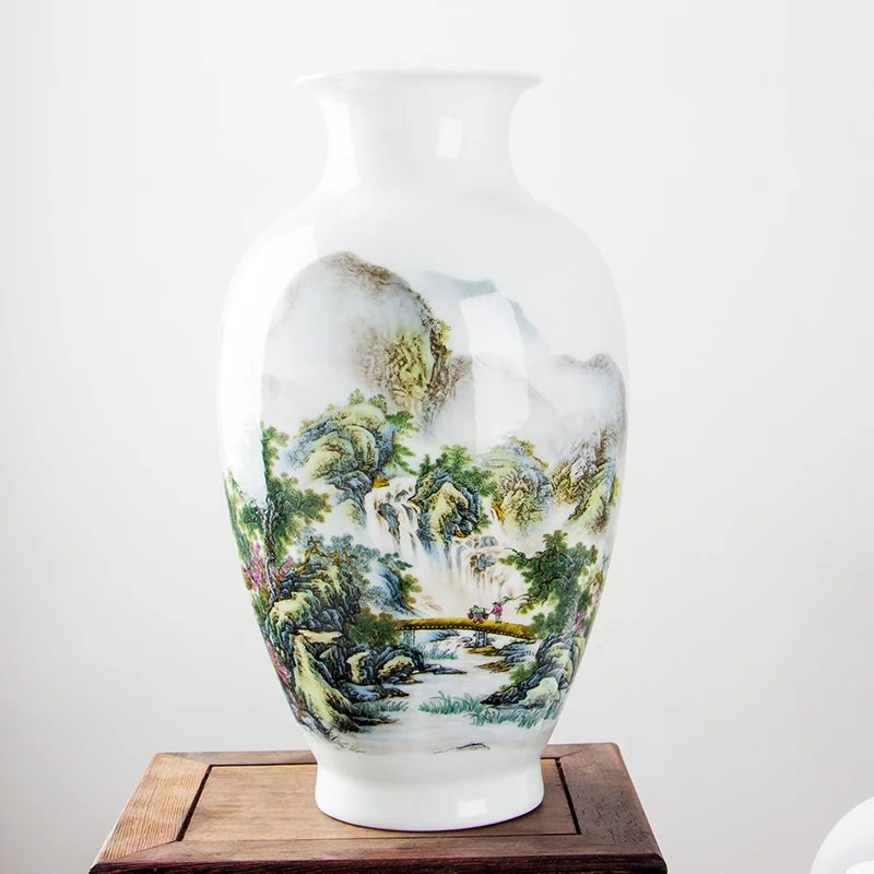 Chinese Style Fine Jingdezhen Ceramic Vase Home Decoration Living Room Landscape Porcelain