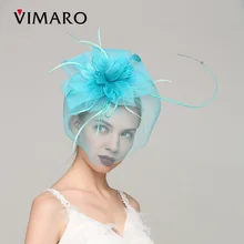 VIMARO font b Blue b font Sinamay Party Fascinator Party Hair Accessories For Women Hair Jewelry