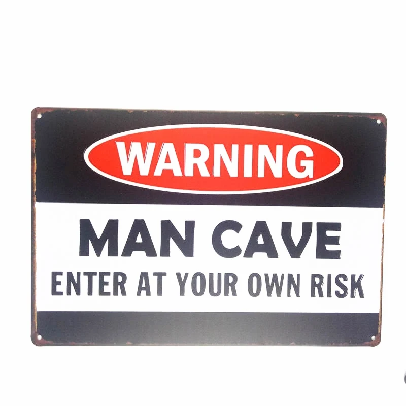 

WARNING MAN CAVE ENTER AT YOUR OWN RISK Metal Tin Plaque Vintage Plates Decorative Coffee Bar Retro Decoration Home Decor 20x30