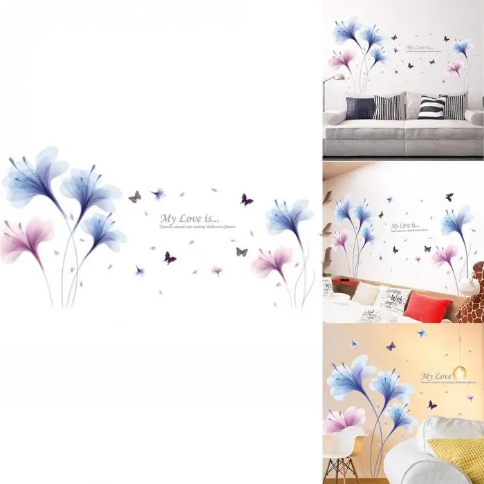 Dreamlike Орхидея растения ПВХ наклейки на стену модные съемные синий и розовый гостиная фрески LXY9