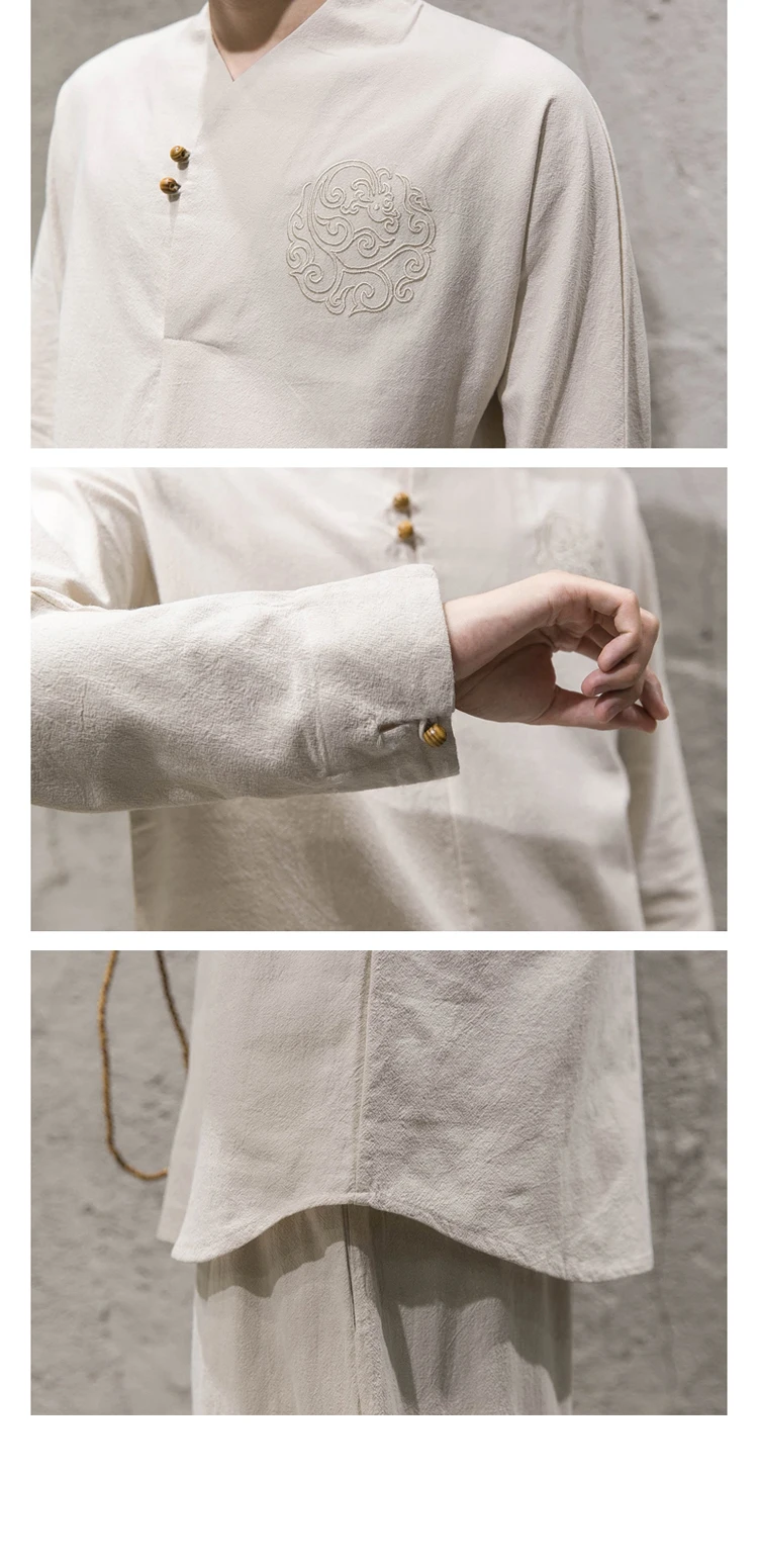 Мужские 2 шт. комплекты (рубашка + брюки) хлопок белье китайский стиль Casual с длинным рукавом Свободная футболка с брюки мужские пуловеры Kongfu