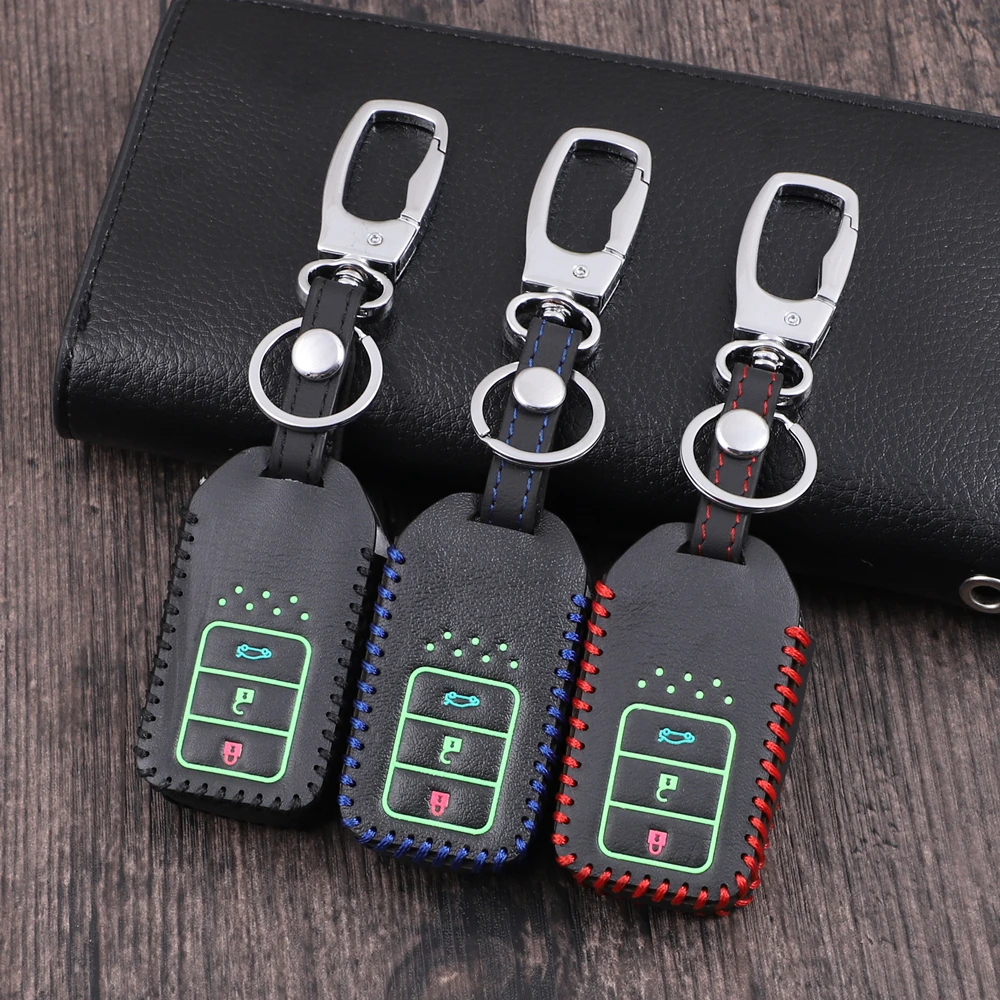 

Luminous Leather Car Key Case cover Fob Hood Fit For 2015 2016 2017 Honda Civic Crv Crad V Accord Pilot Shell Protector 3 Button