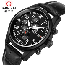 Suíça CARNAVAL Relógios Homens Multifunções Relógio Automático Marca de Luxo relogio masculino 100 m À Prova D’ Água Mens Relógio de Pulso C8592-1