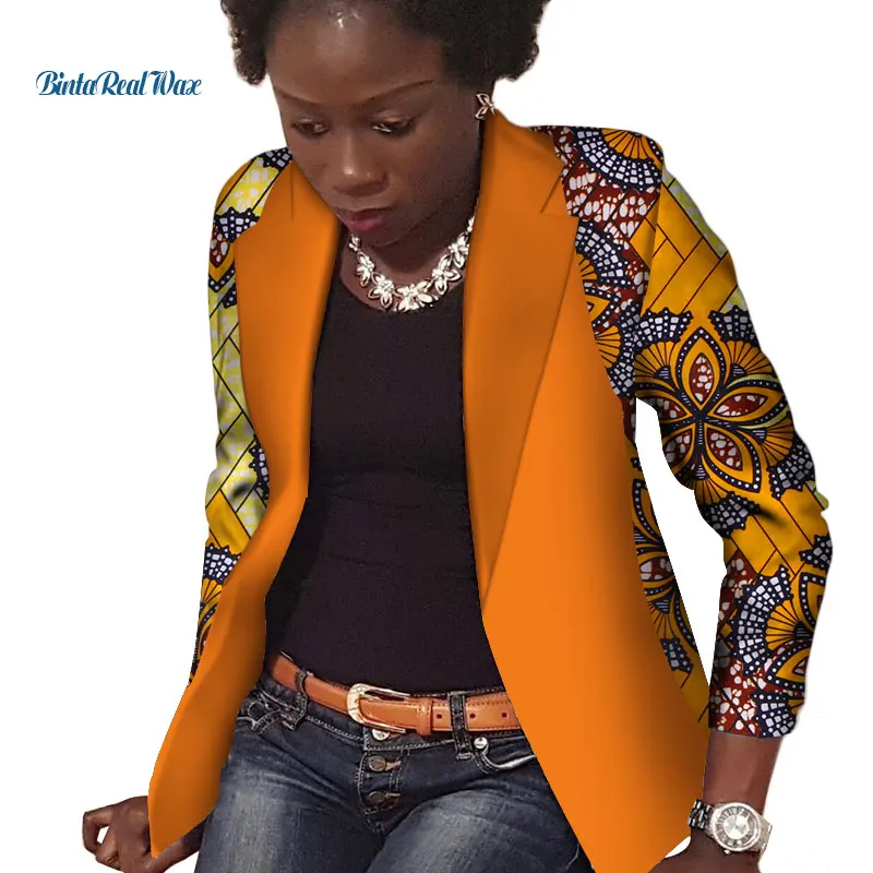Африканский воск печати костюм пальто Женский блейзер Базен Riche Дашики с длинными рукавами пальто хлопок Пользовательские африканские одежды WY3496 - Цвет: 6