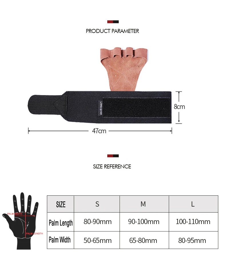  Leather Weight Lifting Gloves with Wrist Wraps Hand Grips for Palm Protection Crossfit Weightliftin