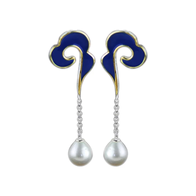 High quality 925 Sterling Silver Pearl Trendy Rounded Drop Earrings For Women