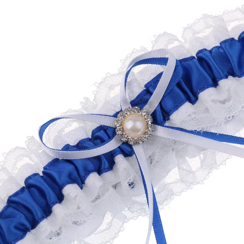 Elegant Bridal Garter Fashion Cute Women Crystal Charm Latest Bride's Wedding Sexy Garters Satin Lace Bow Knot Blue 